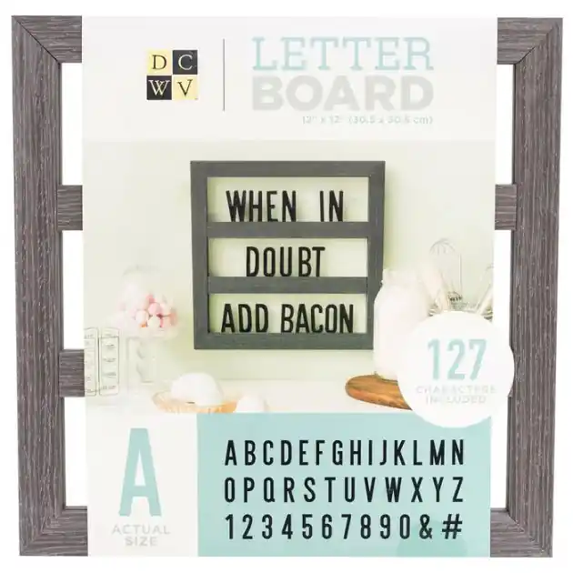 Same Day Shipping DCVW 12x12 Grey Oak Backless Letterboard