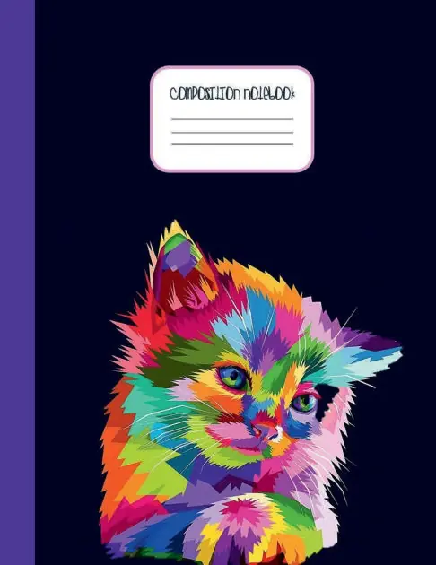 Colorful Cat Kitty Acrylic Paint Aesthetic Pattern - College Ruled Composition Notebook: Wide Ruled Lined Paper 1 Subject Writing Journal for High School Teens College or University Students Notes Holiday Sale