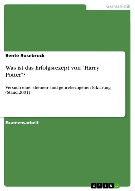 Get Yours Was ist das Erfolgsrezept von "Harry Potter"?: Versuch einer themen- und genrebezogenen Erklärung (Stand 2001)